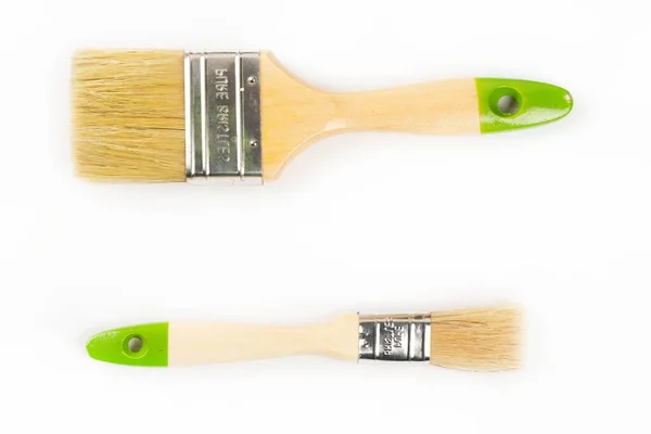 Vue Dessus Grandes Petites Brosses Bois Sur Blanc — Photo