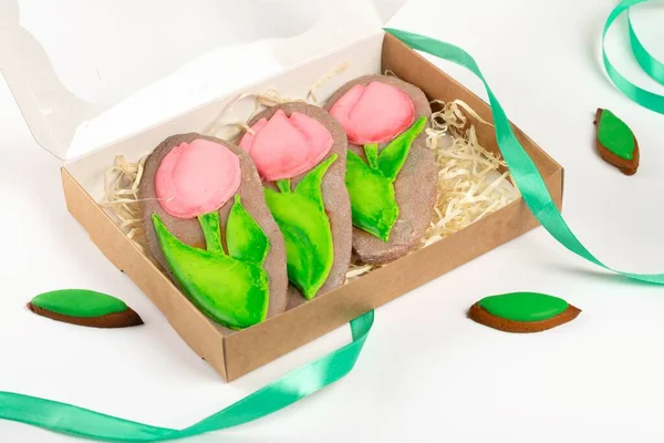 Gingerbread Cookies Shape Tulip Gift Box — Fotografia de Stock