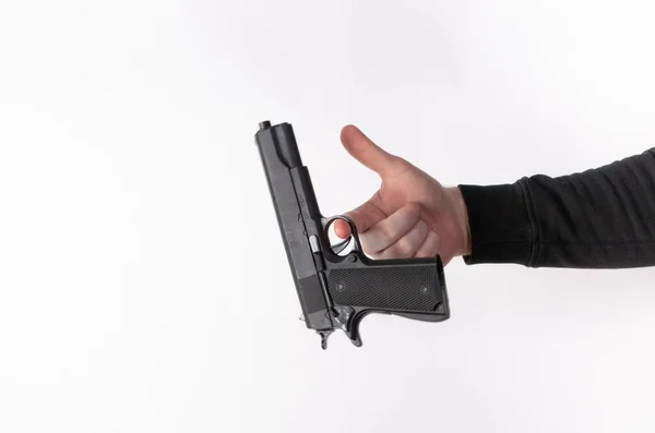 Man Hand Holding Gun Isolated White — 스톡 사진