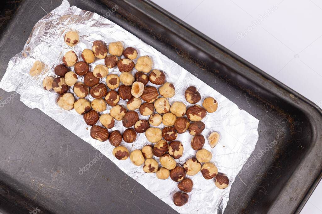 Baking Hazelnuts in the baking tray