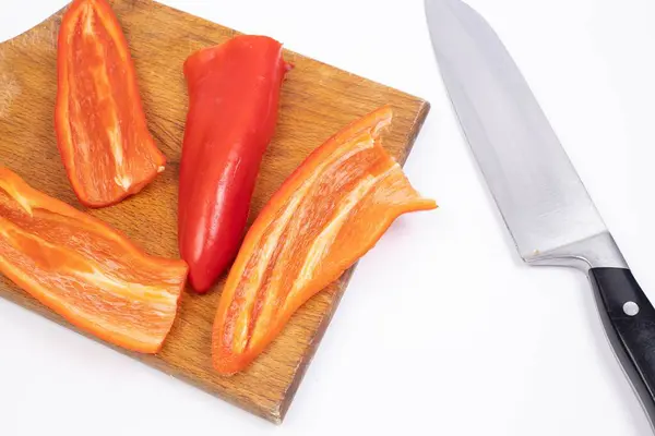 Sliced Fresh Red Paprika Wooden Board — Foto de Stock