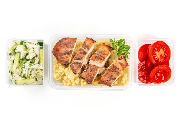 Healthy Balanced Lunch Box White Background Top View Home — Stockfoto