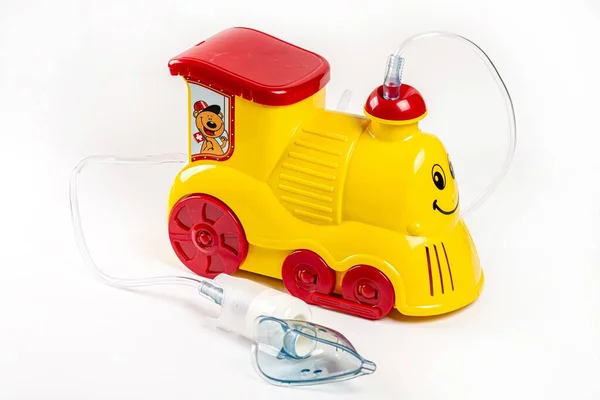 Modern Children Nebulizer Yellow Steam Locomotive Face — Fotografia de Stock