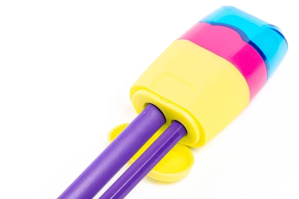 Close Pencil Sharpener Thick Thin Pencils — Foto Stock