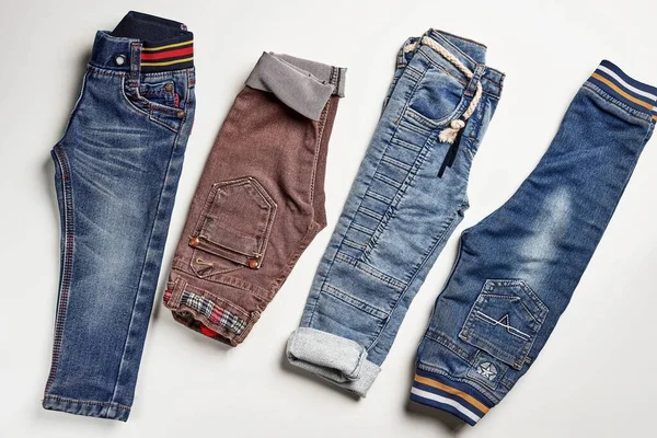Four Jeans Pants Kid Boy — Stock Photo, Image