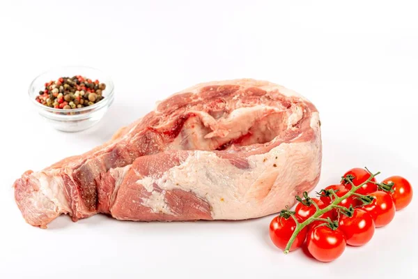 Raw Pork Ribs Cherry Tomatoes Mix Peppers White — Stock Photo, Image