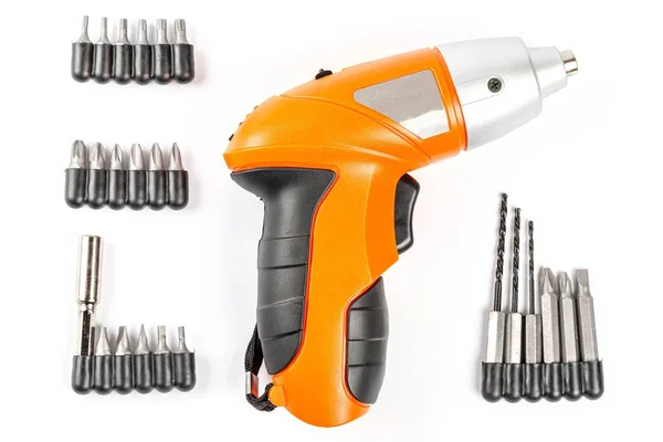 Top View Orange Electric Screwdriver Bits Drills — Fotografia de Stock