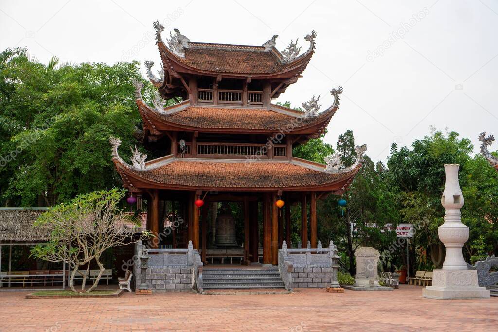 Buddhist Building with Large Bell and Lanterns at Truc Lam Phuon
