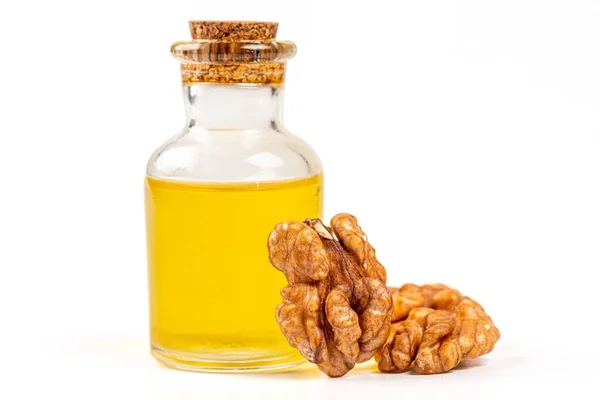 Walnut Essential Oil Fresh Unshelled Walnuts — Stock Photo, Image