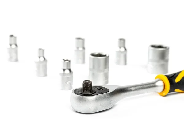 Close Ratchet Wrench White Background Ratchet Socket — Stock fotografie