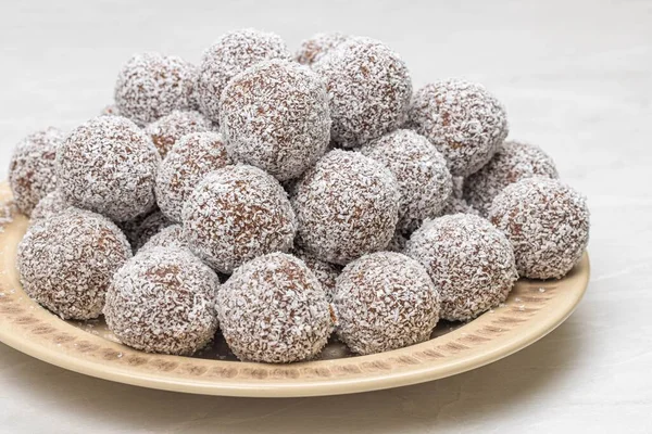 Chocolate Balls Coconut Served Plate — Φωτογραφία Αρχείου