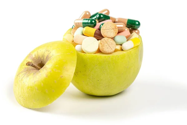 Fresh Apple Filled Bunch Medical Pills — Photo