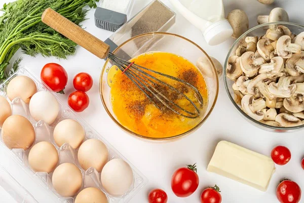 Raw Ingredients Making Egg Omelet — Foto de Stock