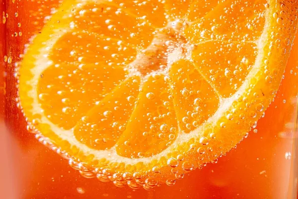 Orange Background Fresh Tangerine Soda Bubbles — Stock Photo, Image