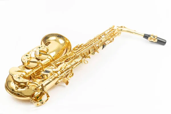 Golden Färg Saxofon Isolerad Ovanför Vit Bakgrund — Stockfoto