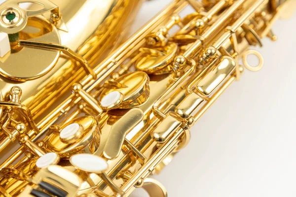 Saxofon Detaljer Knappar Närbild Bild — Stockfoto