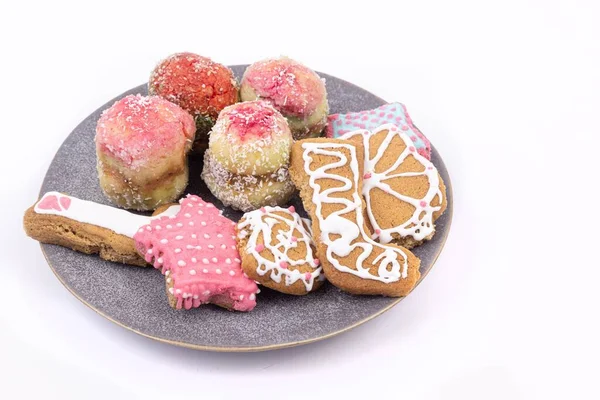 Cookies Natal Placa Acima Fundo Branco Com Cópia — Fotografia de Stock