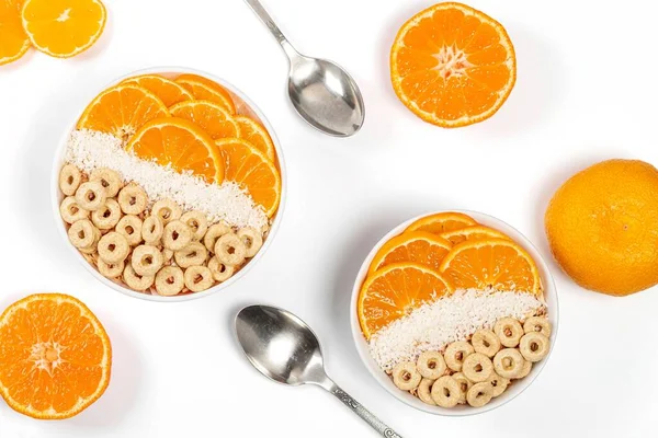 Desayuno Multigrano Con Mandarinas Copos Coco Top Vie — Foto de Stock
