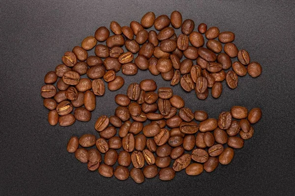 Chicchi Caffè Torrefatto Sfondo Nero — Foto Stock