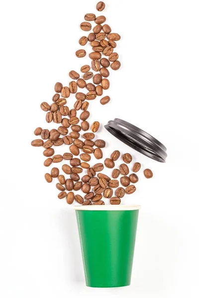 Paper Cup Sprinkled Coffee Beans Lid — Stockfoto