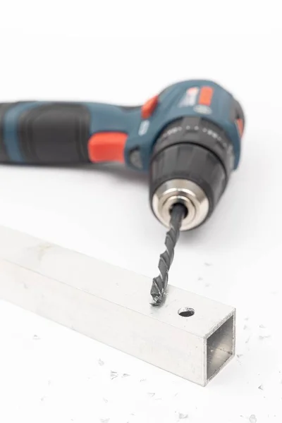 Battery Drill Aluminum Bar Hole — 스톡 사진