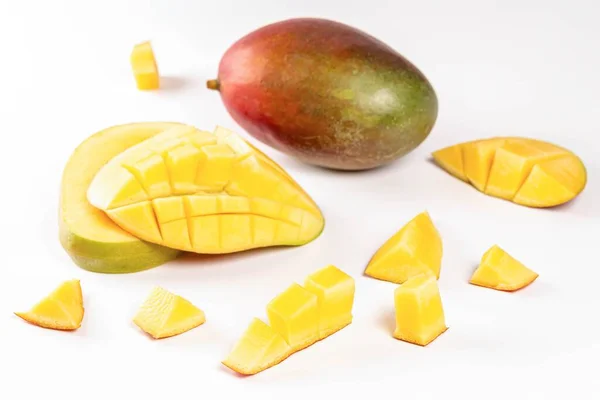Fruit Background Whole Chopped Mango Pieces — Stock Photo, Image