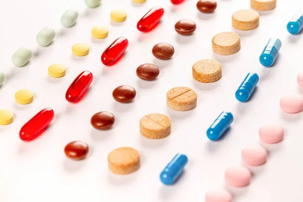 Multi Colored Capsules Tablets Medical Background — Stock Photo, Image