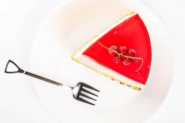 Top View Slice Raspberry Cheesecake Currant Berries — Fotografia de Stock
