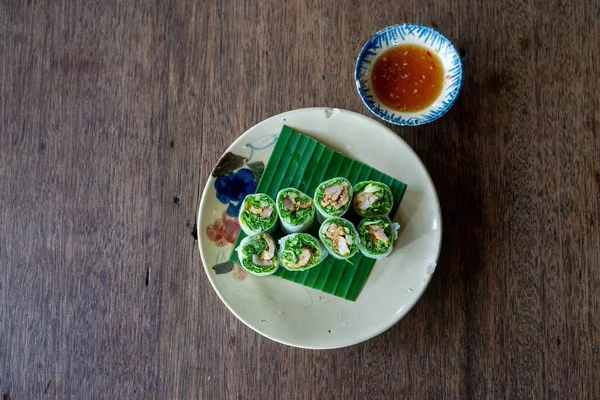 Top View Food Photo Vietnami Goi Cuon Friss Sommer Rolls — Stock Fotó