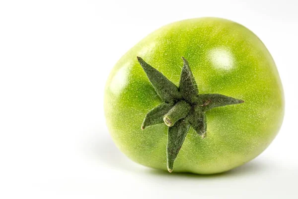 Close Green Tomato White Background — Photo