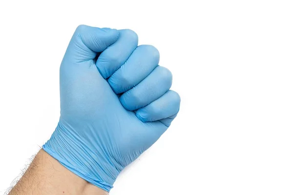 Medical Blue Glove Hand Fist Copy Space — Stockfoto