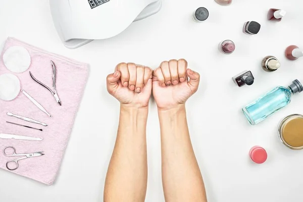 Beauty Nail Care Concept Female Hands Manicure Differen — ストック写真