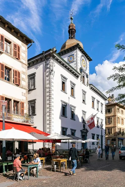 Medieval Prefeitura Suíça Sion Com Torre Relógio — Fotografia de Stock