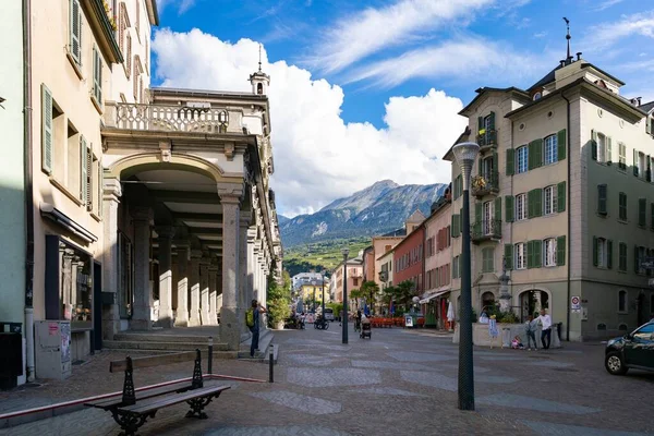 Picturesque View Central Street Sion Switzerland Epic Mountains Background — Stock fotografie
