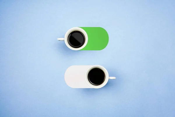 Turn on and off buttons made with two coffee cups