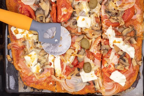 Запечені Домашні Овочі Піца Цільнозерновим Борошном — стокове фото