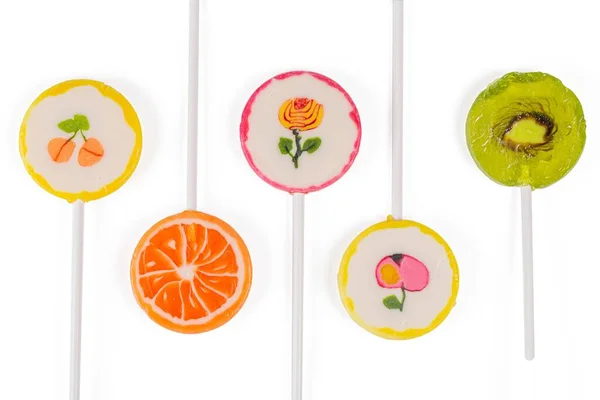 Sweet Set Lollipops White Background — Fotografia de Stock