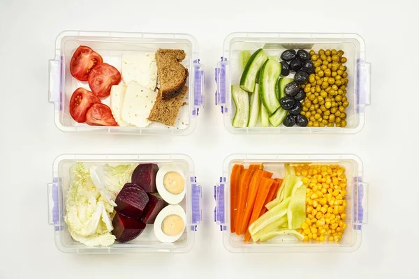 Four Plastic Box Healthy Organic Meal — Stock Fotó