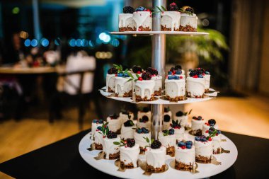 Üç Katmanlı Düğün Keki Küçük Isırıklar Böğürtlenler