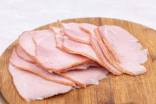 Sliced Smoked Ham Wooden Board — Stockfoto
