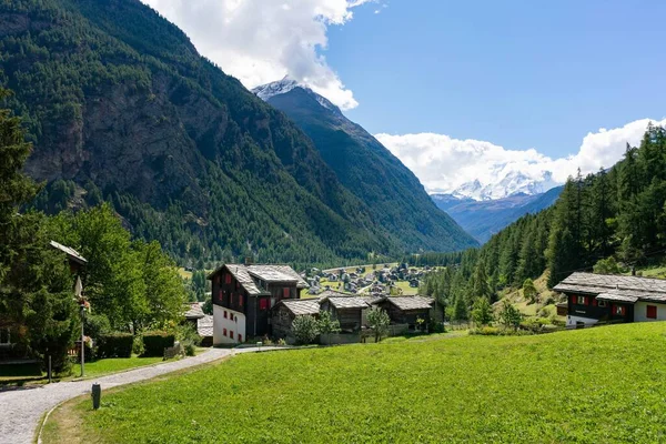 Path Descending Mountains Swiss Valley Village — Stock fotografie