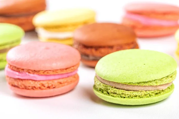 French style colorful macaroons on white