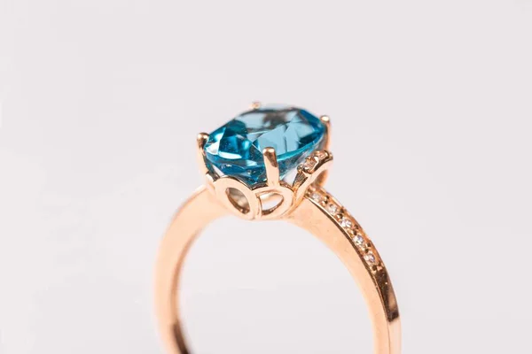 Close Golden Ring Blue Topaz White — Stock Fotó