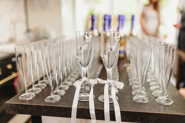 Champagne Glases Wedding Table — Stock Fotó