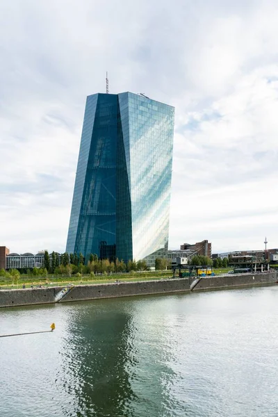 Modern building of European Central Bank on the bank of river Main in Frankfurt, Germany