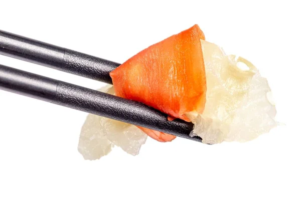 Close Piece Raw Fish Pickled Ginger Black Chops — Foto de Stock
