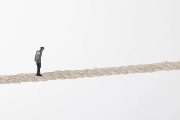 Miniature Businessman Standing Rope — Foto de Stock