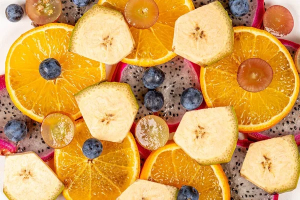 Pieces Tropical Fruit Berries Fruit Background — Foto de Stock