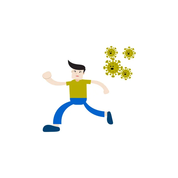 Illustration Vector Graphic Man Runs Chased Viruses Bacteria — Image vectorielle
