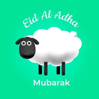 Koyun karakterli Kurban Bayramı illüstrasyonu. Hayvan çizgi film karakteri.